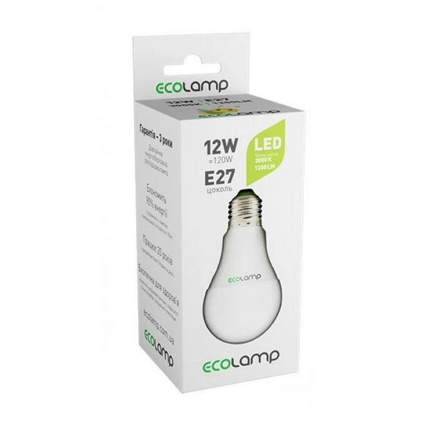 Лампа світлодіодна Ecolamp (EL-A6012274100) A60, 12Вт, E27, 3000К